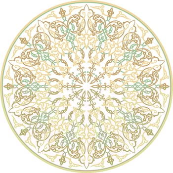 colored Turkish classical circle ornament Green with gold on a white background muslim round pattern. vector