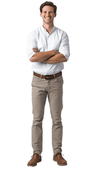 A Man Sporting a White Shirt and Tan Pants png