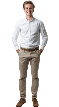 A Man Dressed in a White Shirt and Tan Trousers png