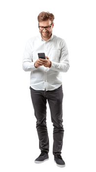Casual Man with Glasses and Phone in Hand png