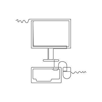 one line art computer illustration. line art, one continuous line, simple, hand drawn and sketch style. for icons, symbols, signs or logos vector