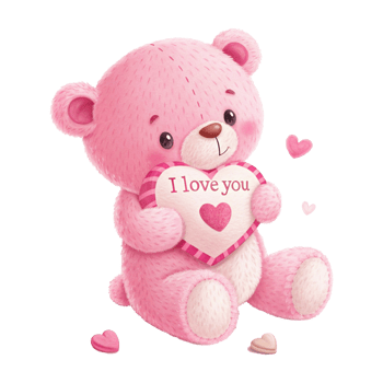 Cute Pink Teddy Bear Holding Heart-Shaped Card with I Love You Message png