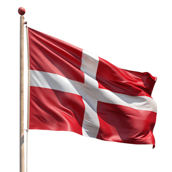 Denmark Waving Flag on pole isolated on transparent background png