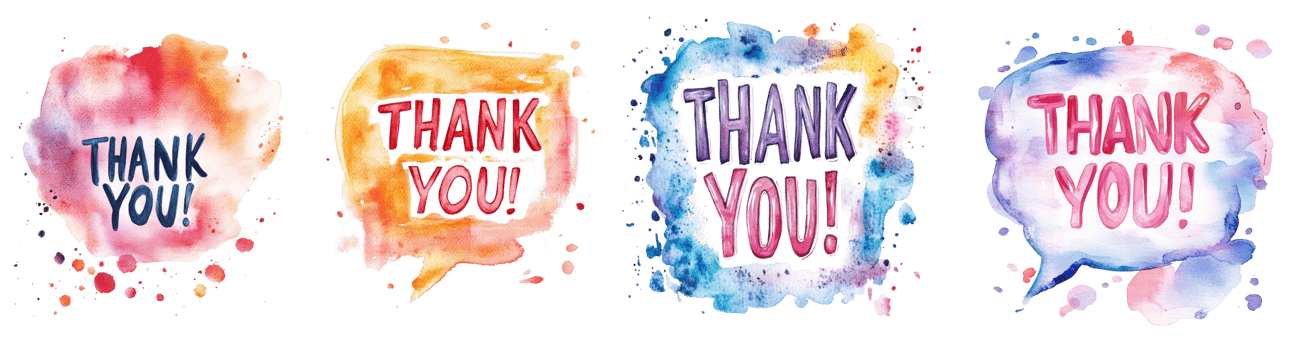Watercolor Thank You Messages in Various Colors png