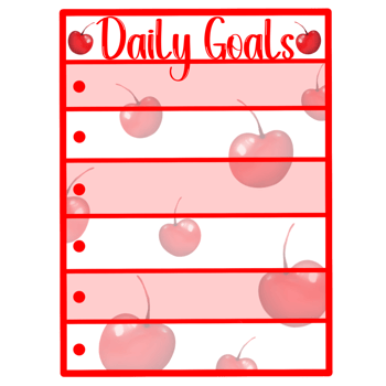 Red colored daily goals clipart, decorated with cherries png