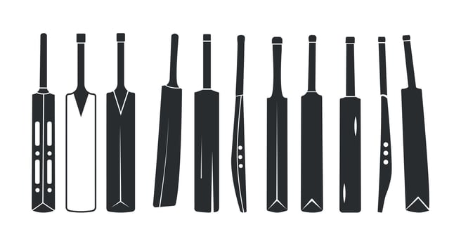 Cricket Bats Isolated Set, Cricket Sports Elements. Cricket Game Parts. Cricket Equipment Clip Art Bundle vector