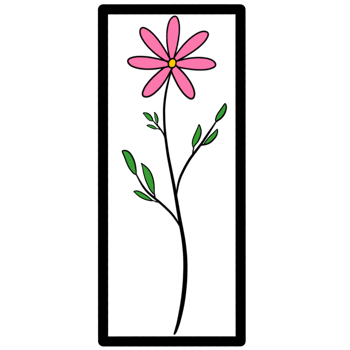 A pink flower with green leaves in a black rectangle frame png