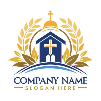 church logo design with cross and laurel leaves vector