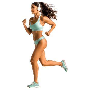 Active Woman Jogging with Headphones in Sporty Outfit png