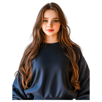 Young Woman with Long Hair in Casual Sweatshirt png