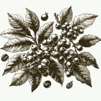 Coffee beans and ripe orange. hand drawn illustration. Coffee Plant with Orange Slice. vector