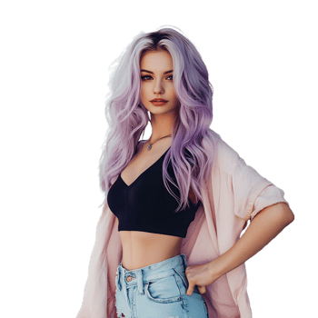 Trendy Look Purple-Haired Woman in Distressed Denim png