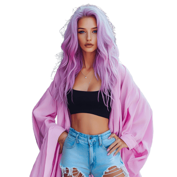 Stylish Woman with Purple Hair in Ripped Jeans png