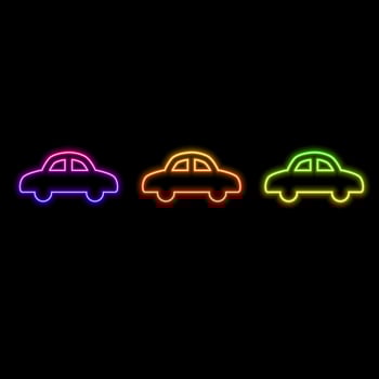 Car - side view. Glowing neon icon on brick wall background vector