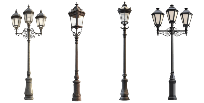 Four Elegant Ornate Antique Style Street Lamps png