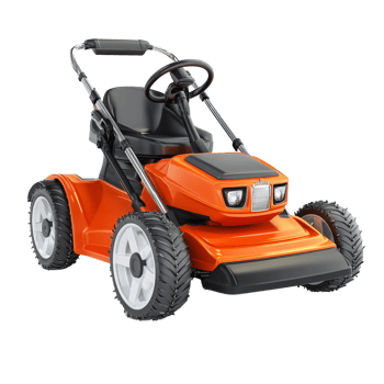 Orange Riding Lawn Mower With Large Wheels png