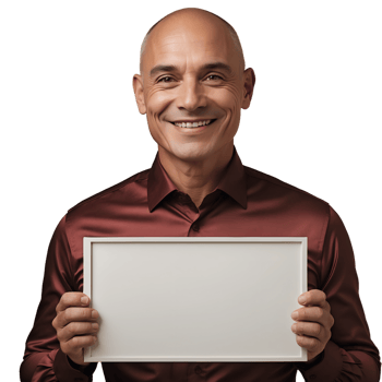 A bald man holding a blank sign png