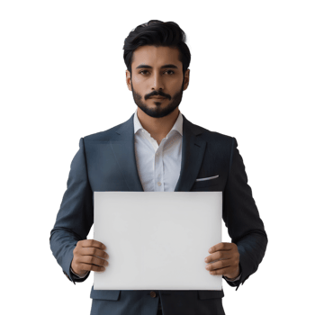 A man in a suit holding a blank sign png