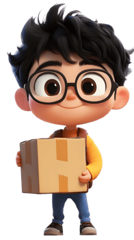 A cartoon boy with a happy expression, holding a box png