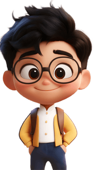 A cartoon boy with glasses and a bag on his back png