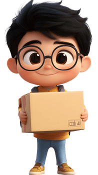 A cartoon boy with a smile, holding a box in his hands png