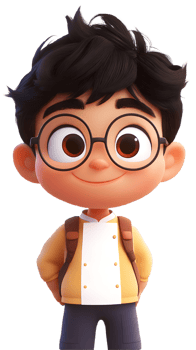 A cartoon boy with glasses and a backpack on his back png