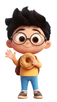 A cartoon boy with a donut in hand on a transparent background png