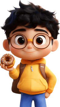 A cartoon boy carrying a donut against a clear backdrop png