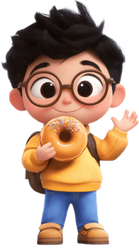 A cartoon boy holding a donut with a transparent background png