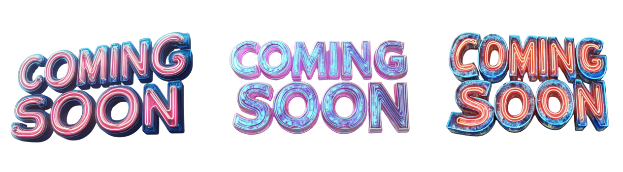 Coming Soon Neon Sign Variations Displayed png