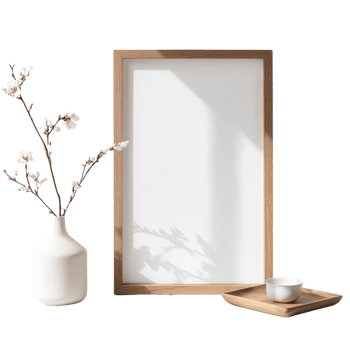 Wooden Frame with White Flowers and Small Bowl png