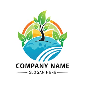 earth logo design with tree and sun vector
