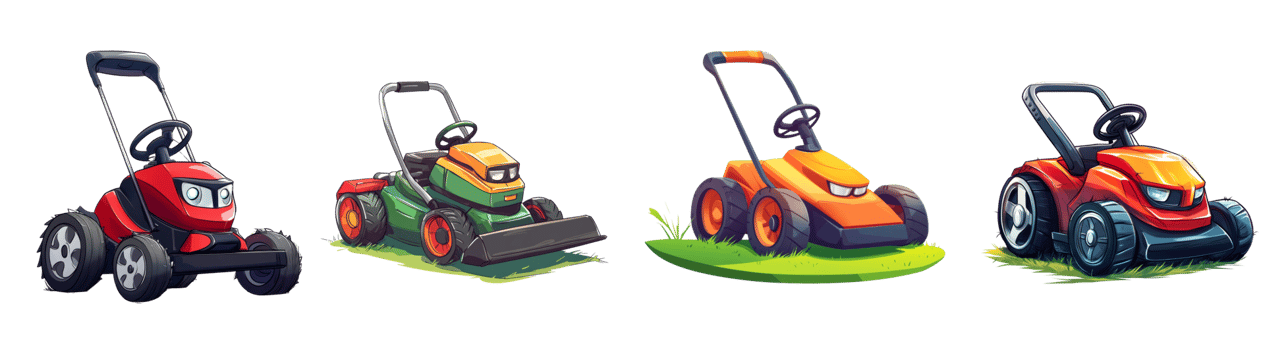 A Collection Of Colorful Toy Lawn Mowers png