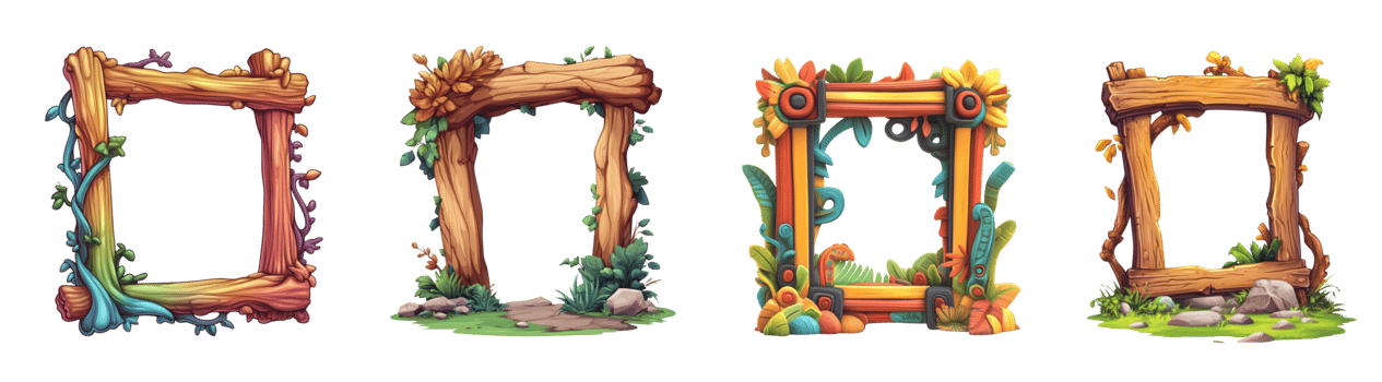 Four Ornate Wooden Frames Decorated With Nature png