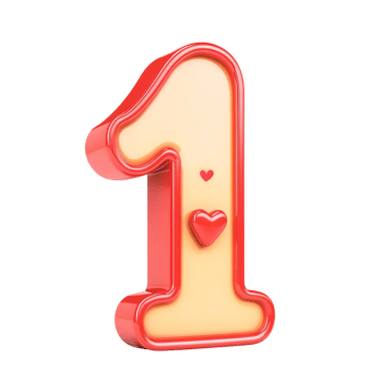 Red Number One With Small Hearts Decor png