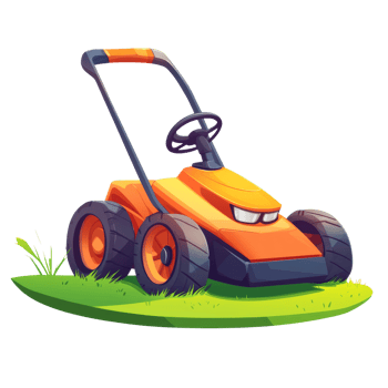 Orange Robotic Lawn Mower Cutting Green Grass png