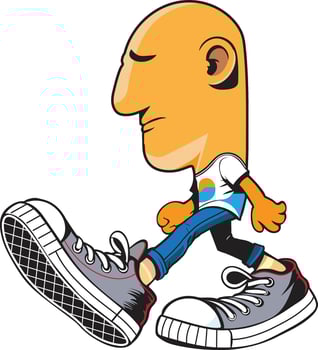 Humorous Cartoon of Man with Large Head and Feet Walking in Casual Outfit vector