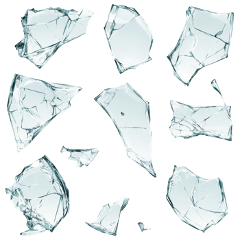 Shattered glass pieces isolated on black background png