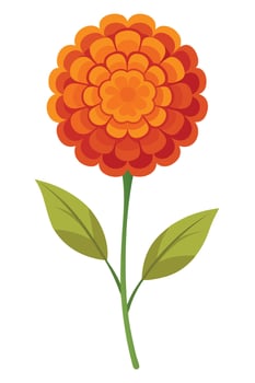 Vibrant Orange Marigold Flower, Single Stem, Green Leaves, Botanical Illustration vector