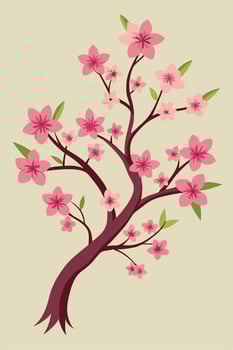 Pink Blossom Tree Spring Flowers Branch Nature Art Design vector