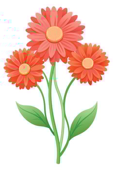 Three Orange Gerbera Daisies Bouquet, Spring Flowers, Floral Illustration vector