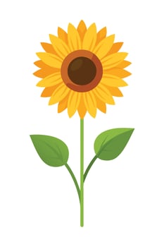 Vibrant Single Sunflower Blossom, Yellow Petals, Green Leaves, Summer Bloom vector