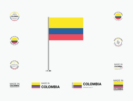 Made in Colombia Stamps, Flag, Tags, labels, Seals, Icons. Creative Designs for Branding and Packaging vector