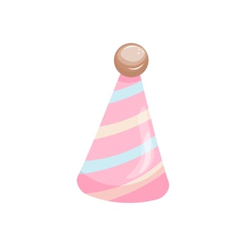 Pink Striped Party Hat. In a hand-drawn style. Single clipart. stock image isolated on white background. vector