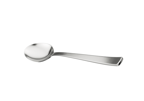Single metallic spoon with rounded bowl and a straight handle, 3D Illustration png