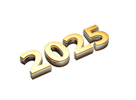 Happy New Year 2025 Golden Metal Text With Silver Outline On White Background 3d Illustration png