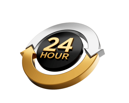24 HOUR Encircled By A Sleek Silver And Gold Arrow Loop Signifies Non-Stop Service 3D Illustration png