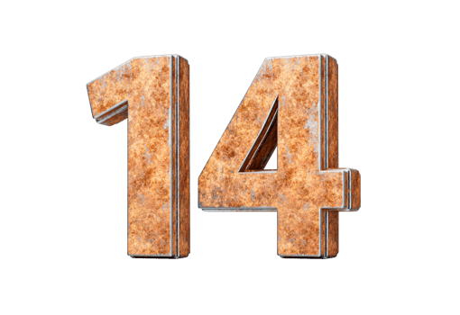 Number Fourteen 14 Digit Made Of Old Rusty Iron Metal Texture 3d Illustration png