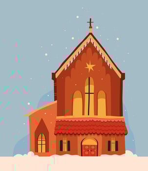 A picturesque and charming church embraced by a blanket of snow, beautifully embodying a serene winter scene vector