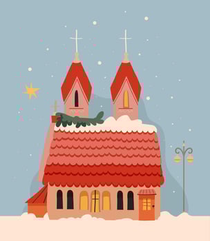 An enchanting winter cottage scene showcasing the beauty of snow, a radiant starry sky, and joyful festive touches vector